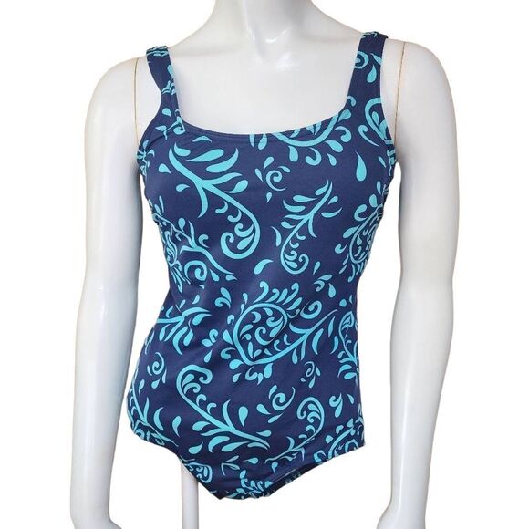 Lands' End Two-Toned Blue One-Piece Swimsuit (10) - Picture 2 of 7